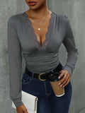 Lace Detail Plunge Long Sleeve Bodysuit - Trendsi - Flyclothing LLC