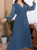Plus Size Swiss Dot Tie Waist Maxi Dress - Trendsi