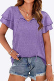 Tie-Neck Layered Flutter Sleeve Blouse - Trendsi - Flyclothing LLC