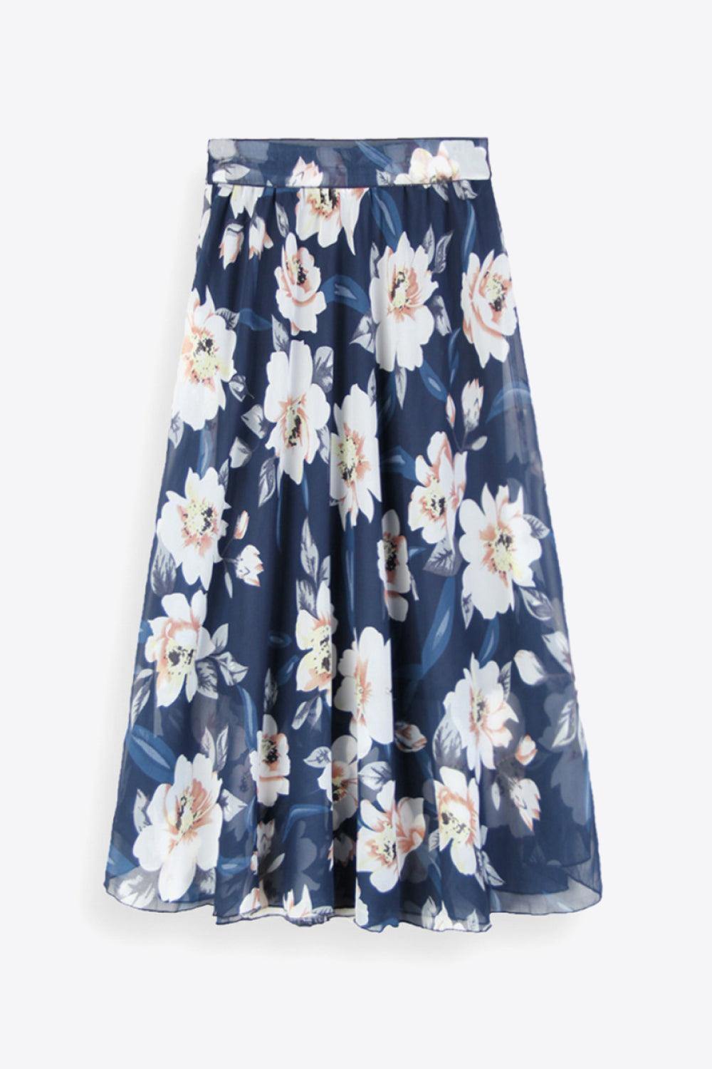 Full Size Floral Tie-Waist Skirt - Trendsi