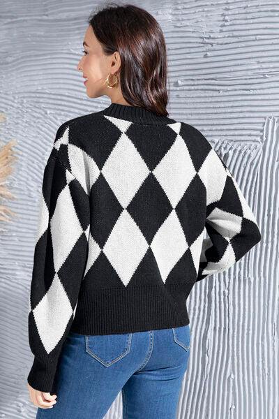 Geometric Button Up Dropped Shoulder Cardigan - Trendsi