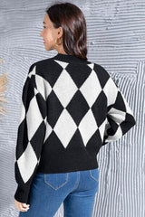 Geometric Button Up Dropped Shoulder Cardigan - Trendsi