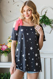 Heimish Full Size Star Print Asymmetrical Neck Short Sleeve Top - Trendsi