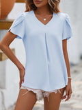 Ruche V-Neck Petal Sleeve Top - Trendsi - Flyclothing LLC
