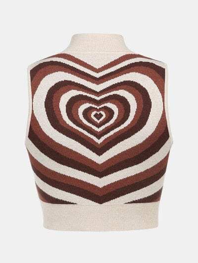 Heart Mock Neck Sweater Vest - Trendsi - Flyclothing LLC