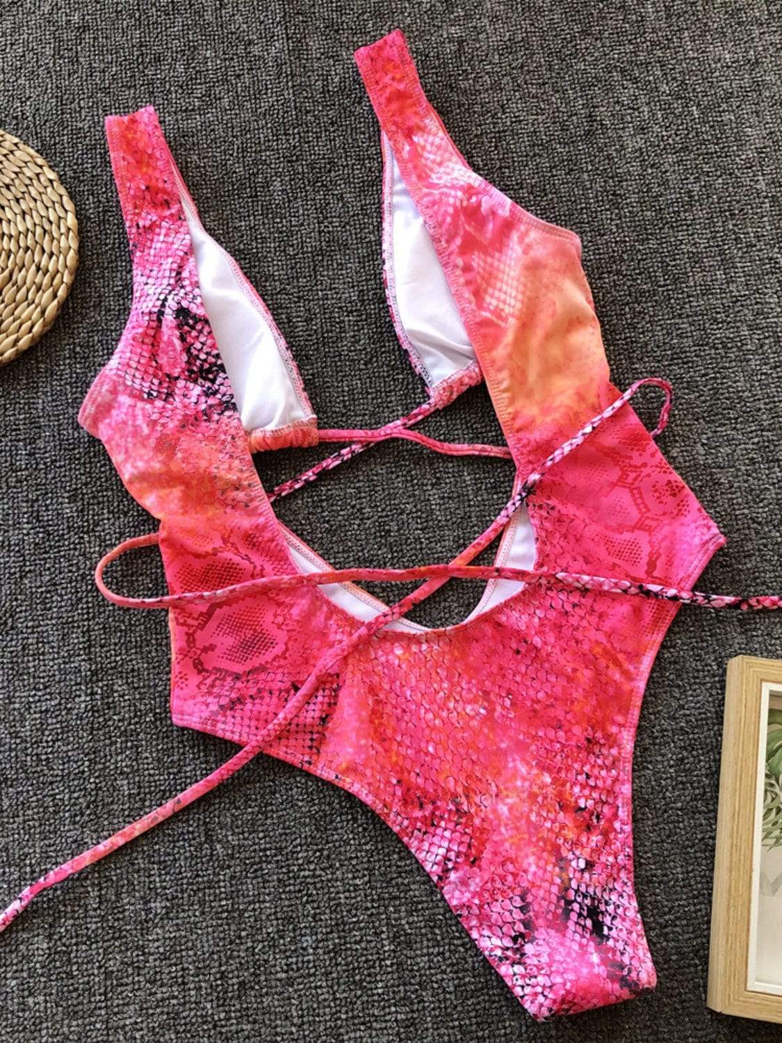 Lace-Up Backless Plunge One-Piece Swimwear - Trendsi - Flyclothing LLC