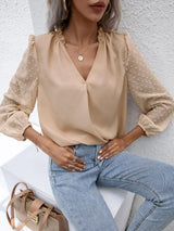 Swiss Dot Frill Trim Puff Sleeve Blouse - Trendsi - Flyclothing LLC