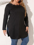 Plus Size Slit Long Sleeve T-Shirt - Trendsi