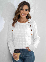 Decorative Button Long Sleeve Sweater - Trendsi