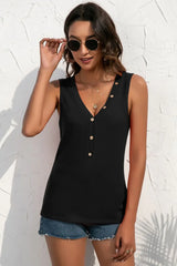Buttoned Deep V Tank - Trendsi - Flyclothing LLC