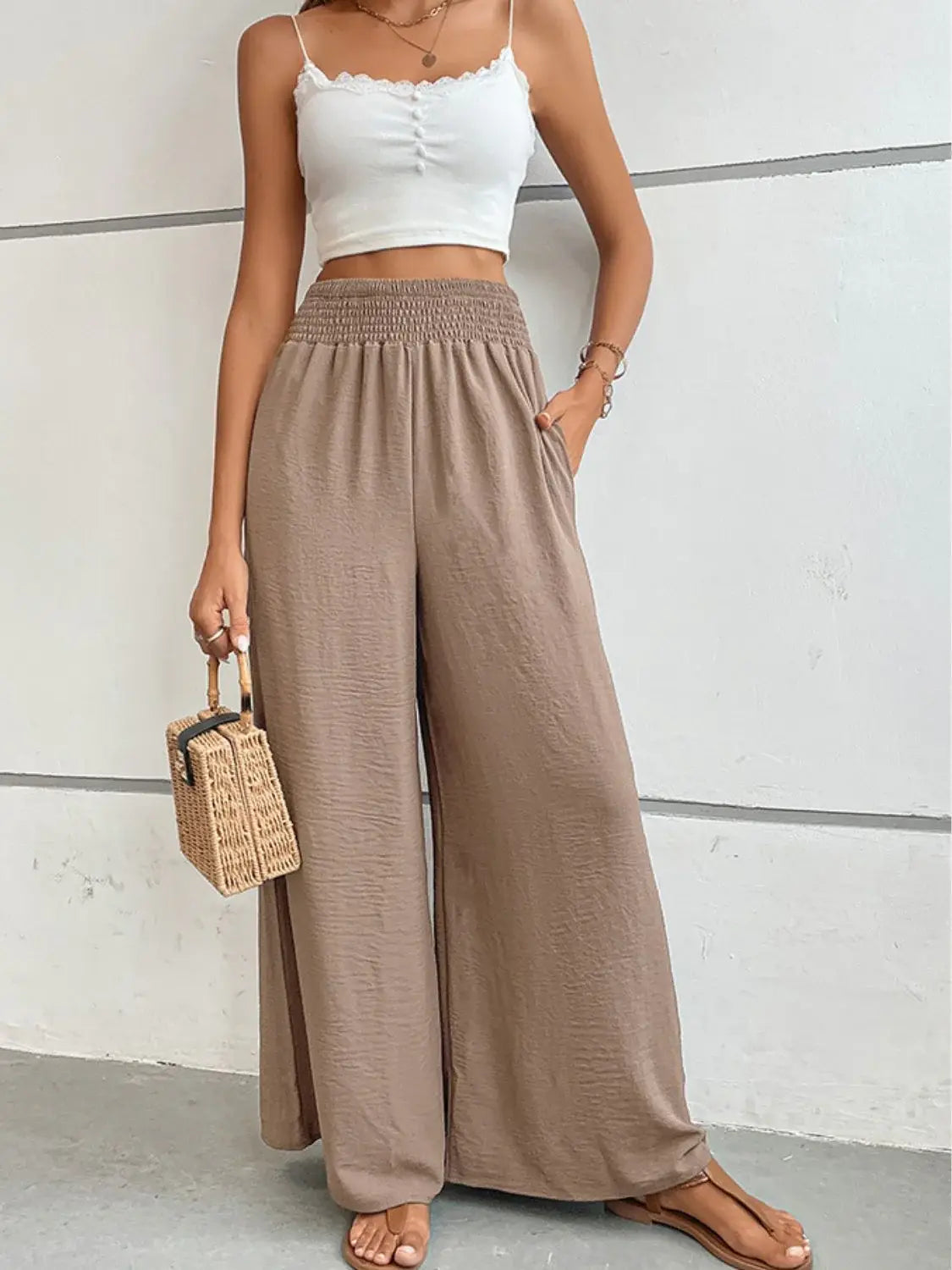 Wide Waistband Relax Fit Long Pants - Trendsi - Flyclothing LLC