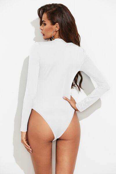 Half Button Round Neck Long Sleeve Bodysuit - Trendsi - Flyclothing LLC