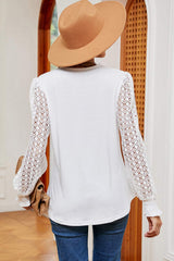Openwork V-Neck Long Sleeve T-Shirt - Trendsi - Flyclothing LLC