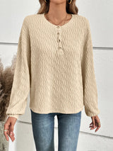 Half Button Long Sleeve Top - Trendsi - Flyclothing LLC