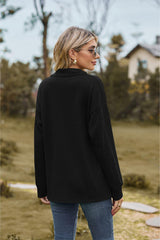 Collared Neck Cable-Knit Long Sleeve Blouse - Trendsi