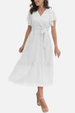 Surplice Neck Flutter Sleeve Tied Dress - Trendsi - Flyclothing LLC