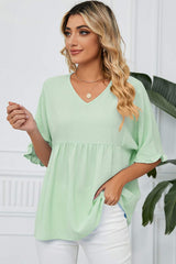 Peplum V-Neck Half Sleeve T-Shirt - Trendsi - Flyclothing LLC