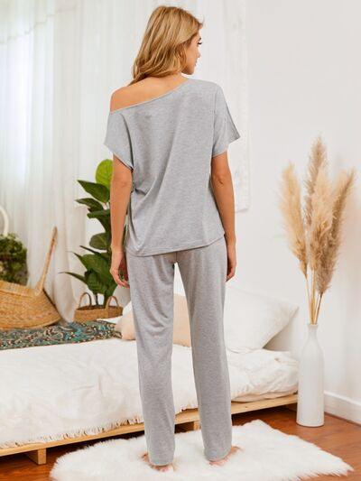 Round Neck Top and Pants Lounge Set - Trendsi