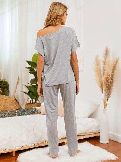 Round Neck Top and Pants Lounge Set - Trendsi - Flyclothing LLC
