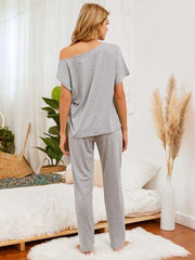 Round Neck Top and Pants Lounge Set - Trendsi