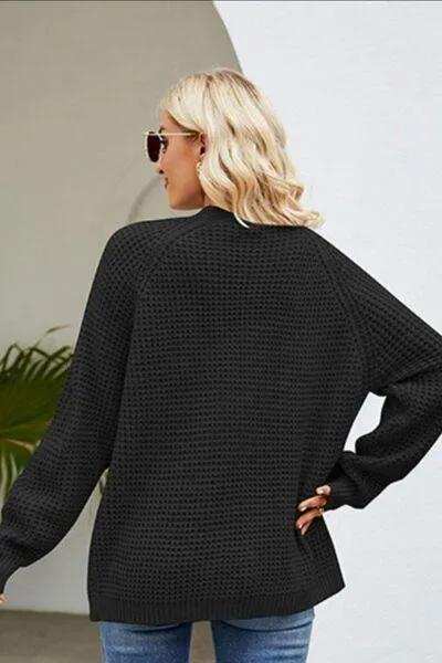 Open Front Raglan Sleeve Pocketed Cardigan - Trendsi - Flyclothing LLC