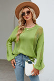 Openwork Round Neck Dropped Shoulder Knit Top - Trendsi