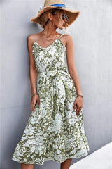 Floral Frill Trim Scoop Neck Spaghetti Strap Dress - Trendsi - Flyclothing LLC