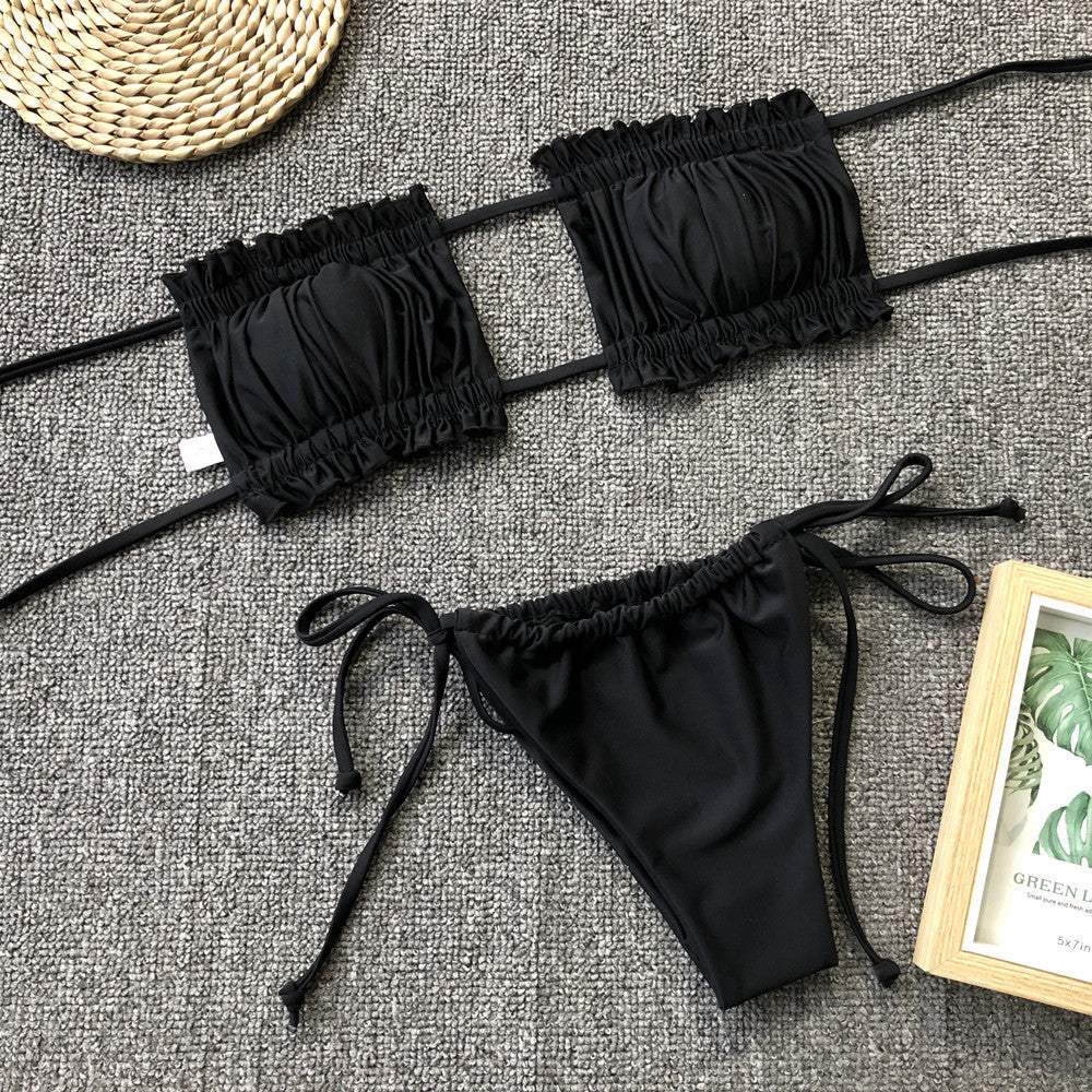 Frill Trim Ruched Bikini Set - Trendsi - Flyclothing LLC