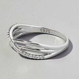 Crisscross Inlaid Zircon 925 Sterling Silver Ring - Trendsi - Flyclothing LLC