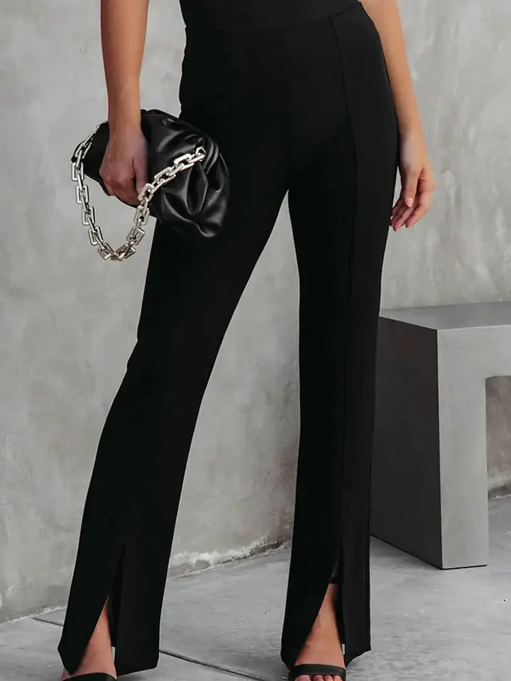 Front Slit Flare Leg Pants - Trendsi - Flyclothing LLC