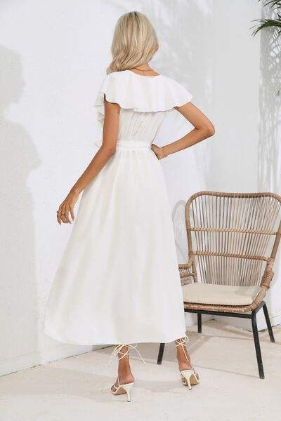 Ruffled Tied V-Neck Midi Dress - Trendsi - Flyclothing LLC
