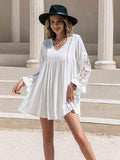Lace Detail V-Neck Mini Dress - Trendsi