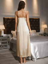 Contrast Lace Trim Spaghetti Strap Split Night Gown - Trendsi - Flyclothing LLC