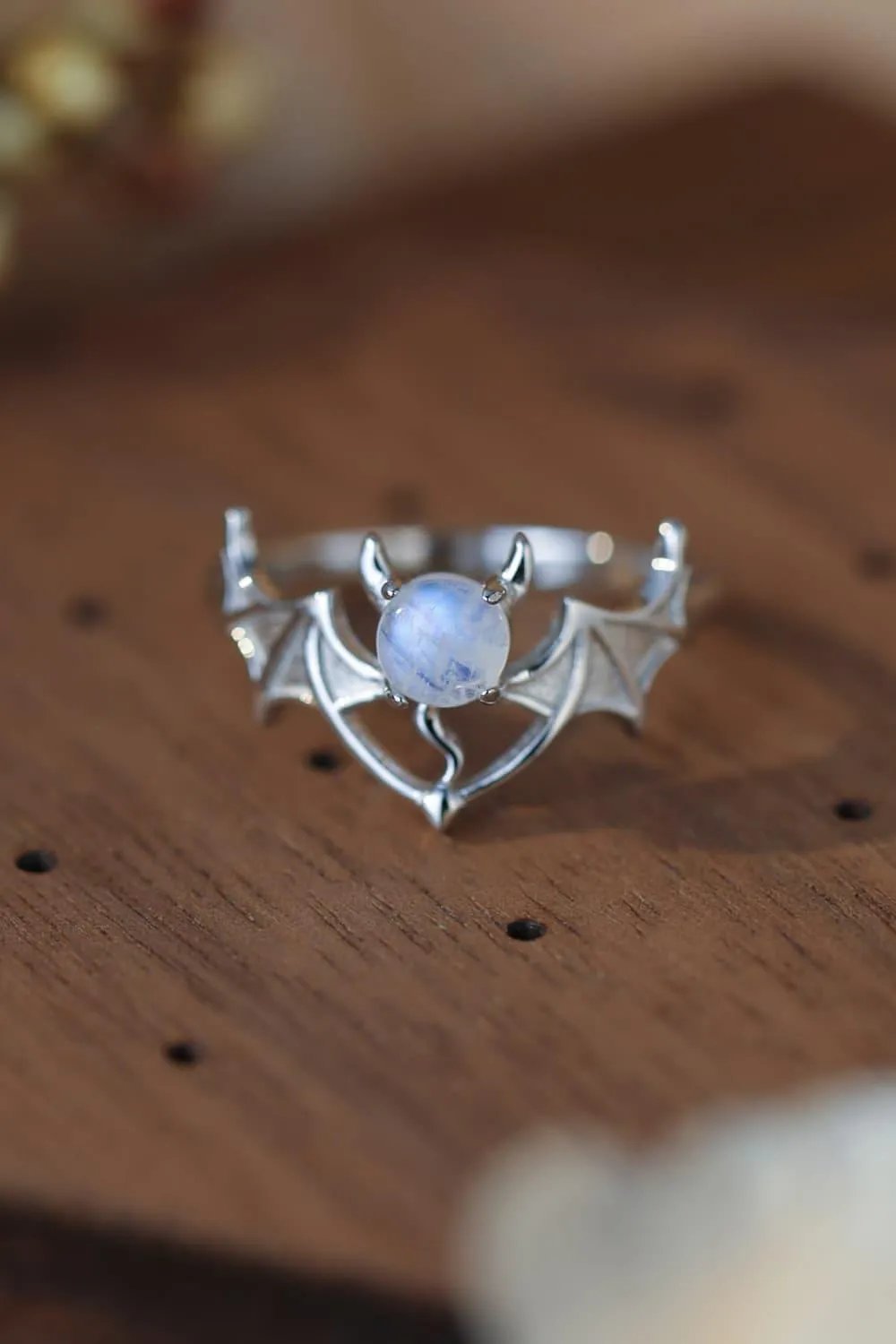 Moonstone Bat 925 Sterling Silver Ring - Trendsi