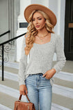 Ribbed Square Neck Long Sleeve T-Shirt - Trendsi - Flyclothing LLC