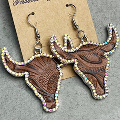 Rhinestone Trim Alloy Bull Earrings - Trendsi