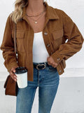 Collared Neck Button Front Jacket with Pockets - Trendsi