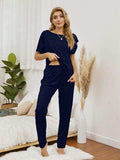 Round Neck Top and Pants Lounge Set - Trendsi - Flyclothing LLC