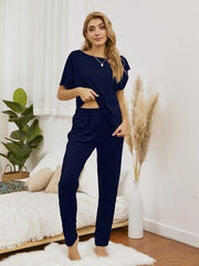 Round Neck Top and Pants Lounge Set - Trendsi