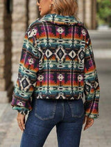 Geometric Dropped Shoulder Balloon Sleeve Outerwear - Trendsi - Flyclothing LLC