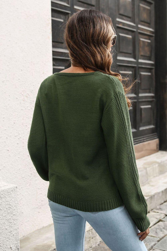 Ribbed Scoop Neck Long Sleeve Pullover Sweater - Trendsi