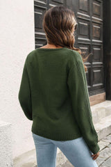 Ribbed Scoop Neck Long Sleeve Pullover Sweater - Trendsi