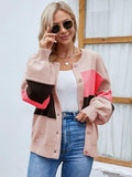 Color Block Button Up Lantern Sleeve Cardigan - Trendsi