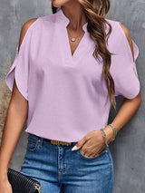 Notched Cold Shoulder Blouse - Trendsi - Flyclothing LLC