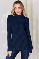 Basic Bae Full Size Ribbed Mock Neck Long Sleeve T-Shirt - Trendsi - Flyclothing LLC