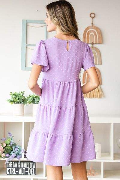 Heimish Full Size Swiss Dot Short Sleeve Tiered Dress - Trendsi - Flyclothing LLC