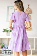 Heimish Full Size Swiss Dot Short Sleeve Tiered Dress - Trendsi - Flyclothing LLC