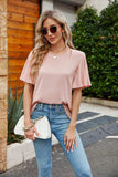 Pleated Flutter Sleeve Round Neck Blouse - Trendsi - Flyclothing LLC