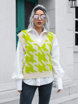 Houndstooth V-Neck Sweater Vest - Trendsi - Flyclothing LLC