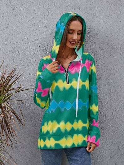 Contrast Quarter Zip Dropped Shoulder Hoodie - Trendsi - Flyclothing LLC